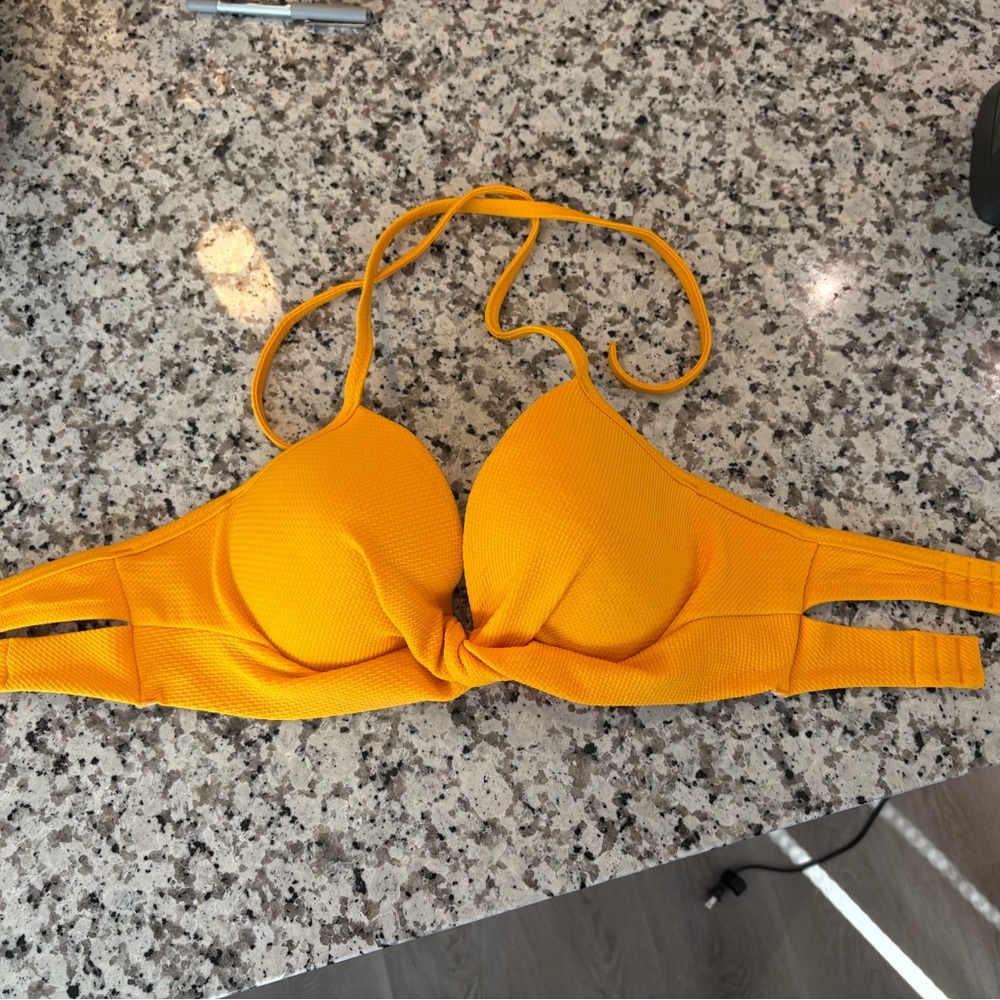 Shade & Shore Yellow Textured Knot Bikini Top